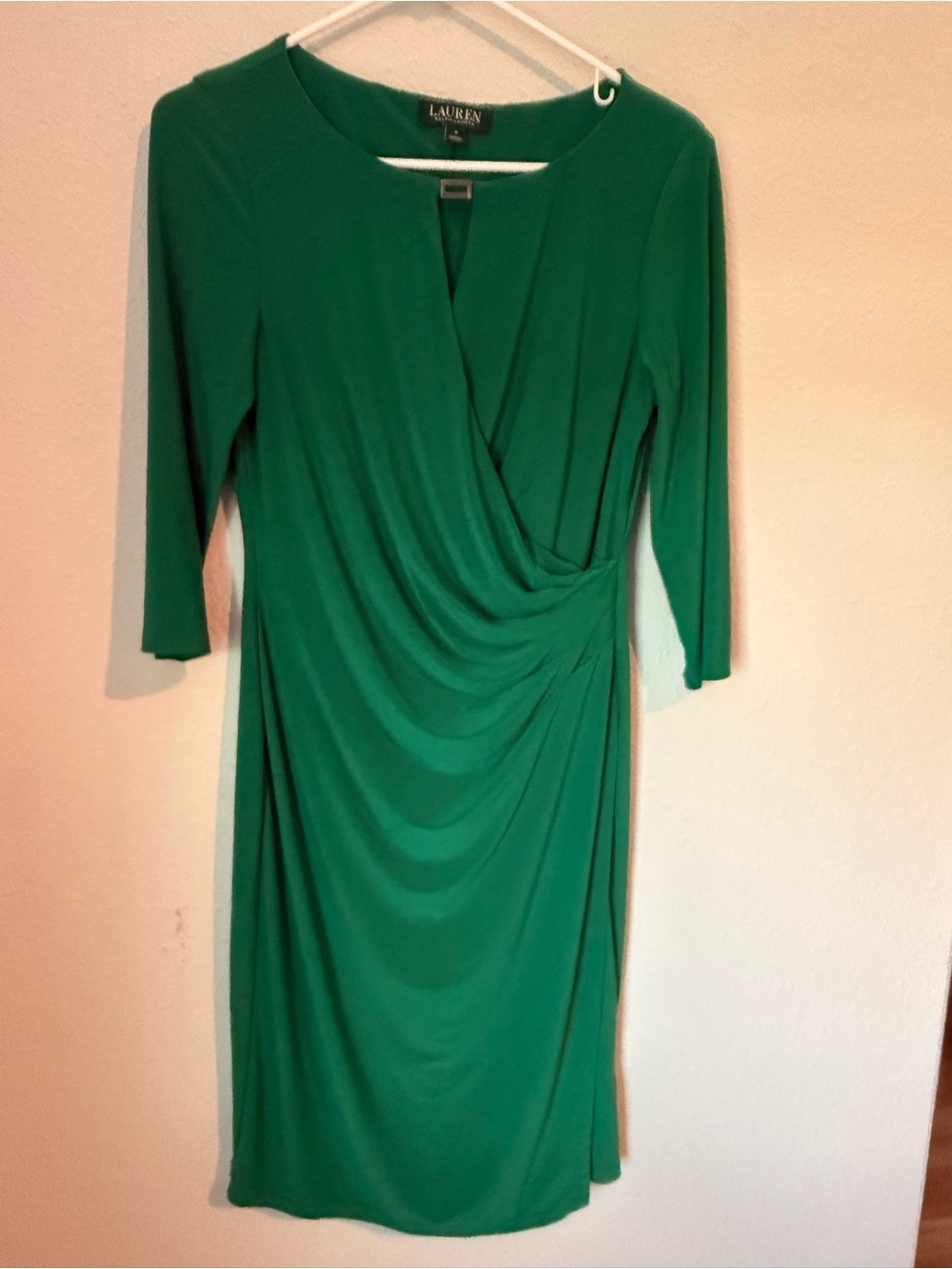 Lauren Ralph Lauren Green Faux-Wrap Dress